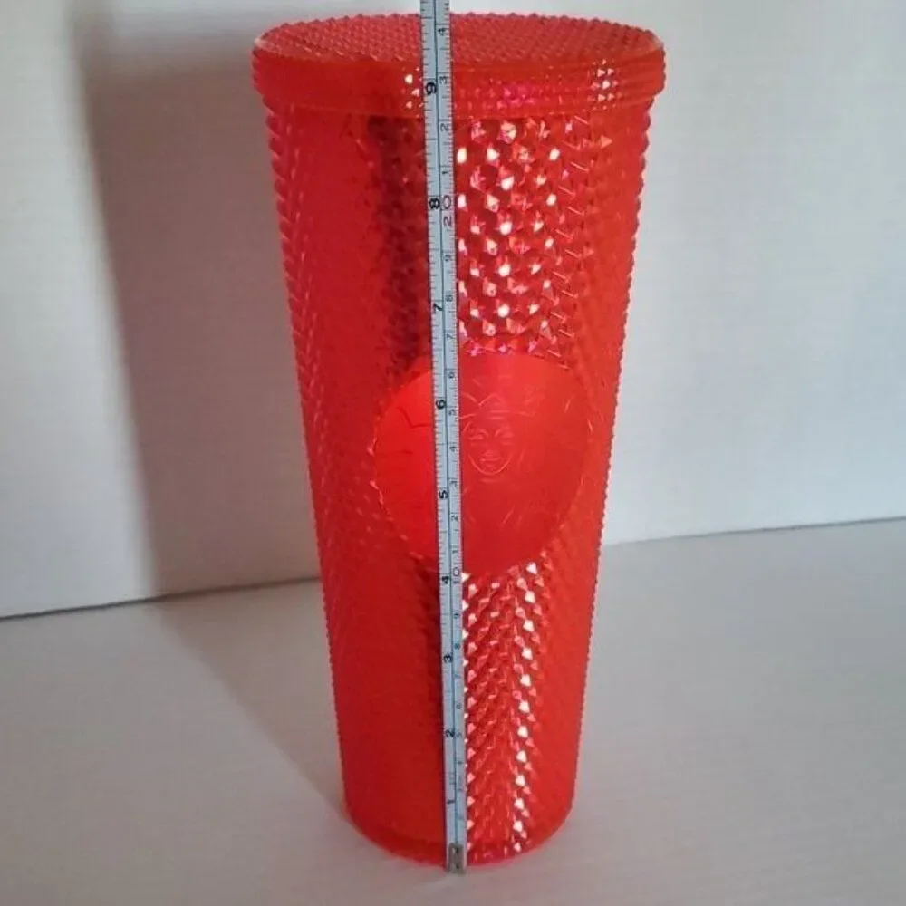 24 oz Starbucks Coffee Travel Tumbler 2023 Ruby Hot Pink Studded Venti COLD CUP